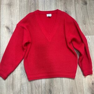 Vintage TJW Mervyn's Red Chunky V Neck Sweater with Shoulder Pads, sz L, Deep V